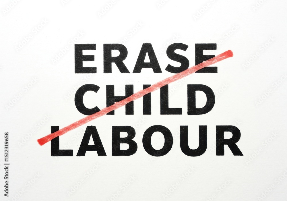 Obraz premium Erase child labour message with a red line