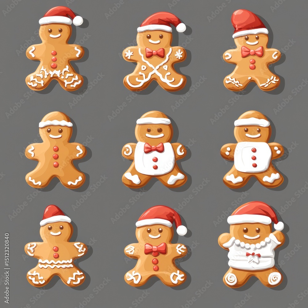 Fototapeta premium Nine Adorable Gingerbread Men in Festive Attires
