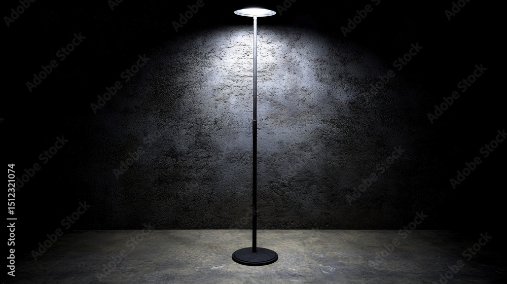 Naklejka premium A black floor lamp with a white light bulb.