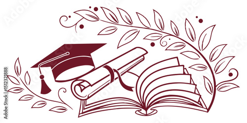 Graduation greeting lettering sign with square academic caps high into the air. Vector design for grad, congratulation ceremony, invitation card, banner. Grads symbol for university, high school 