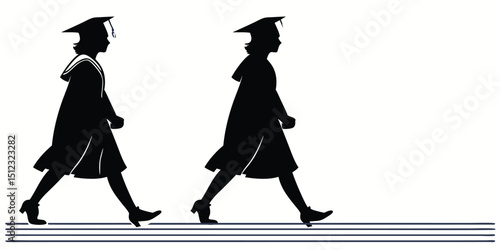 Graduation greeting lettering sign with square academic caps high into the air. Vector design for grad, congratulation ceremony, invitation card, banner. Grads symbol for university, high school 