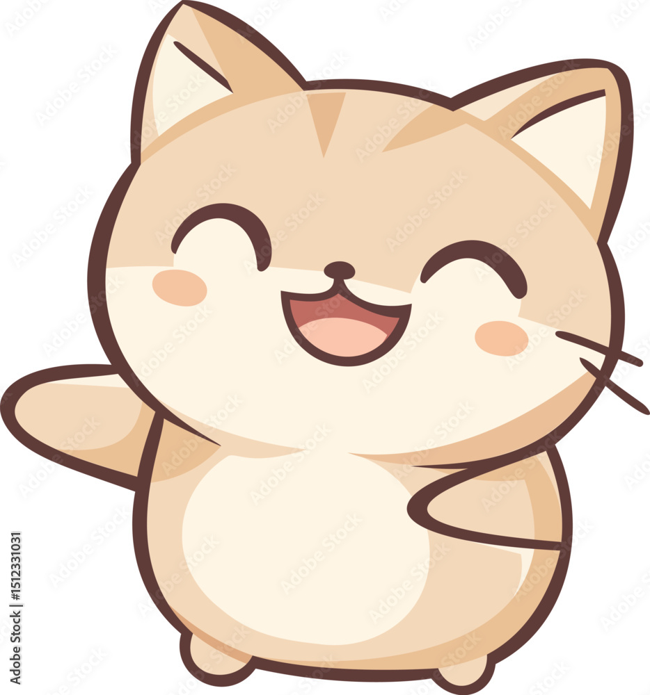 Adorable chubby vector cat character smiling happily with closed eyes. Vector cat for stickers. Adorable chubby vector cat character smiling happily with closed eyes. Vector cat for stickers.