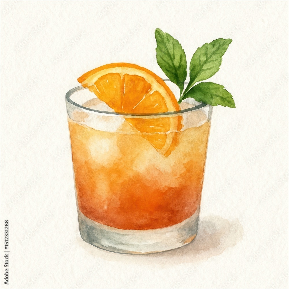Fototapeta premium Refreshing watercolor cocktail illustration.