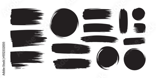 Abstract Black Brush Stroke Shapes Vector Collection - Artistic Paint Swatches, Ink Smudges, and Hand-Drawn Elements. Ideal for creative designs, headers, borders, and a messy, expressive