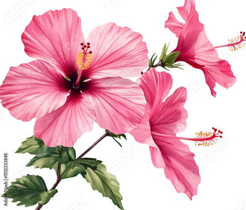 Beautiful pink hibiscus blossoms in full bloom.