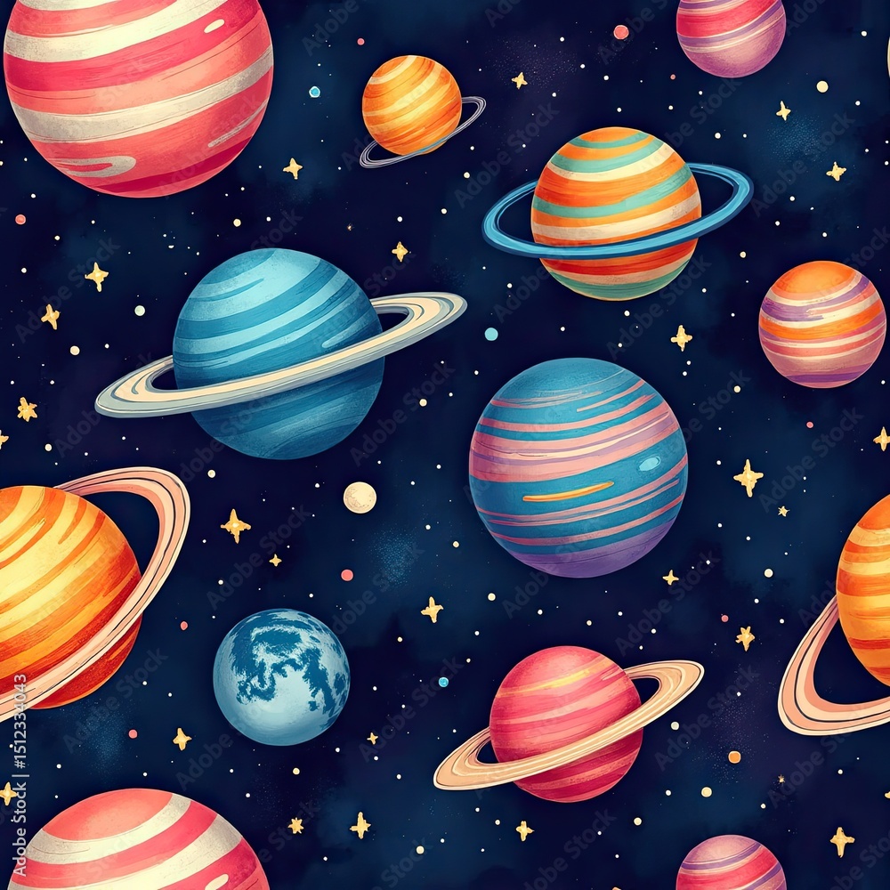 seamless pattern with planets seamless pattern with planets