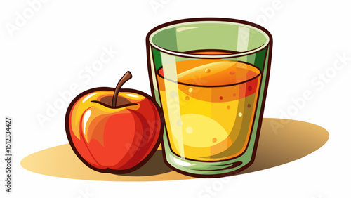 a glass of apple juice with a slight yellow tint a clear, empty shot glass on a transparent background