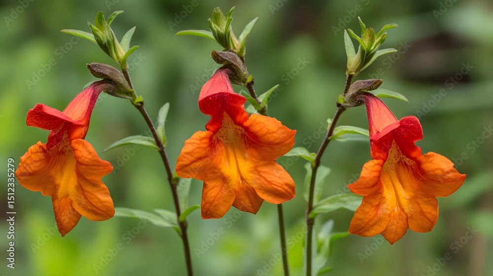 Fototapeta premium Three Vibrant Orange Flowers Closeup, Nature Photography