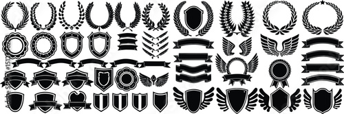 Vector Set of Laurel Wreaths, Shields, Wings, Ribbons, and Banners for Awards and Emblems

