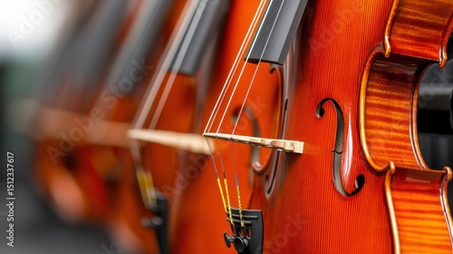 A close up of a cello's strings and bow.