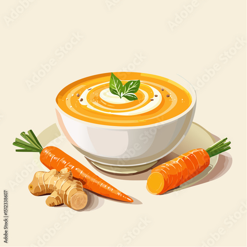Creamy Carrot Ginger Soup in White Bowl