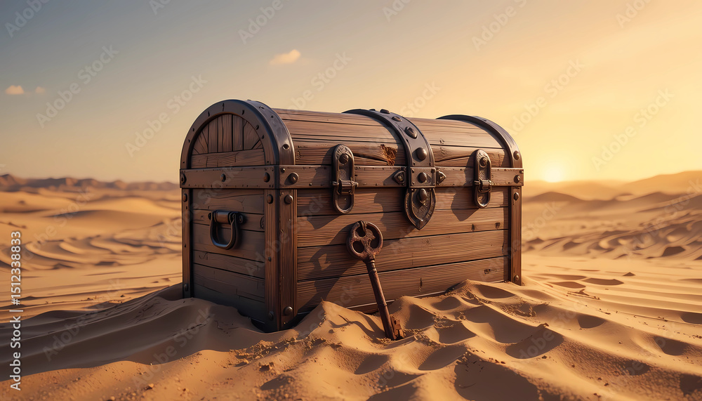 custom made wallpaper toronto digitalAntique Wooden Travel Chest in Open Desert Scene Digital Illustration