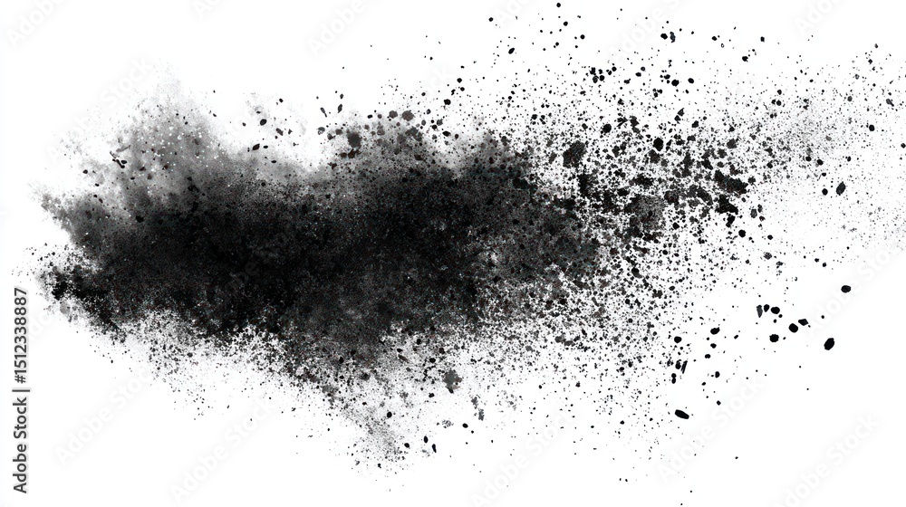 Fototapeta premium Abstract Black Powder Explosion on White Background