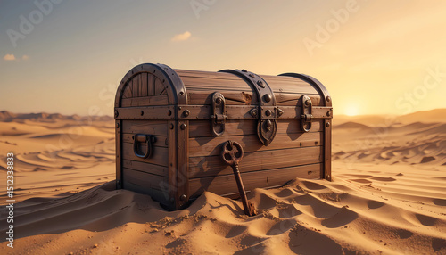 Wallpaper Mural Antique Wooden Travel Chest in Open Desert Scene Digital Illustration Torontodigital.ca