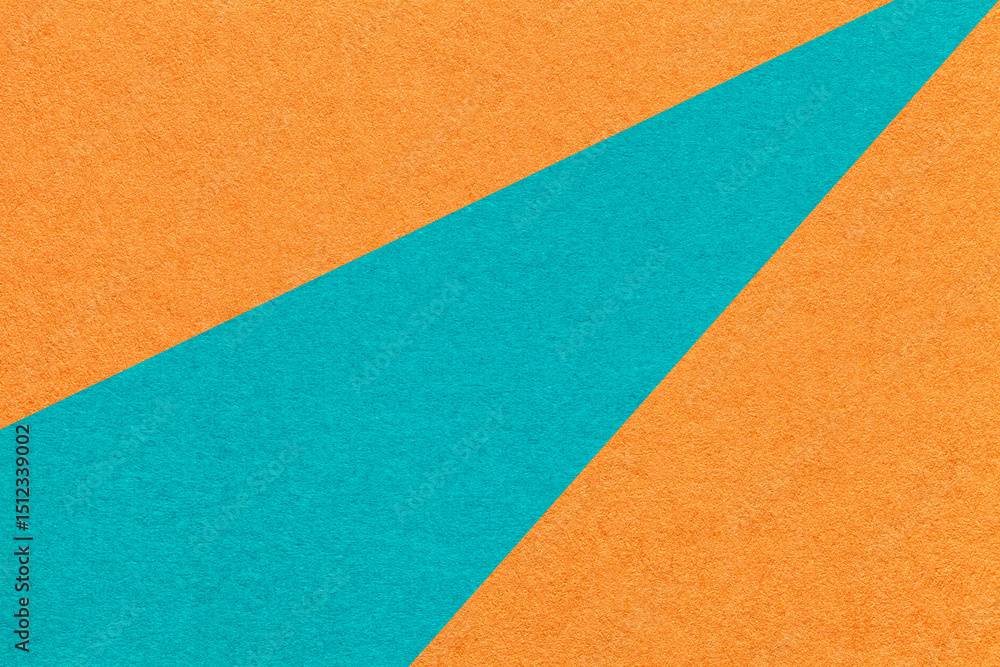 Fototapeta premium Abstract old geometric orange paper background with turquoise rays, macro texture for banner, template, presentation