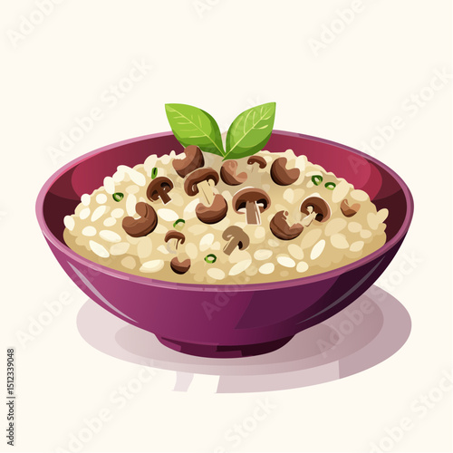 Creamy Mushroom Risotto in Purple Bowl