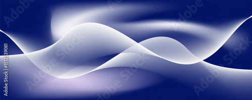 Flowing white and blue curve shape with soft gradient vector abstract background, relaxing and tranquil art, can illustrate health medical or sound of music. Vector illustration