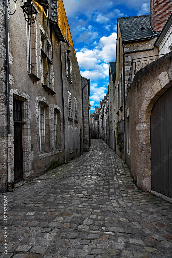 Fototapeta premium Nice old street in the city Blois, France. Valley of river Loire