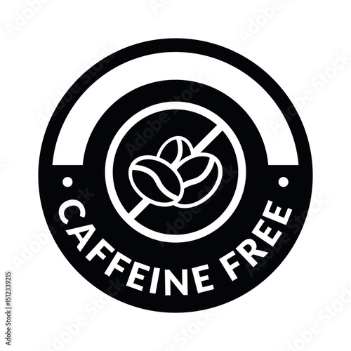 Caffeine Free Vector Flat Label Design on White Background. Coffee Bean Symbol with Prohibition Sign for Packaging.