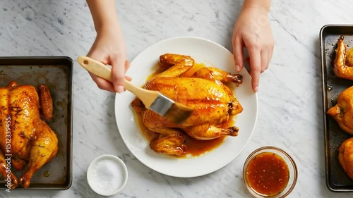 Brushing Glaze on Roasted Chicken