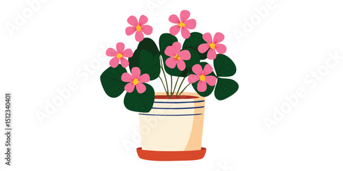 A charming illustration of a blooming oxalis plant in a decorative pot, exuding a sense of natural elegance. Witness the allure of this botanical art.