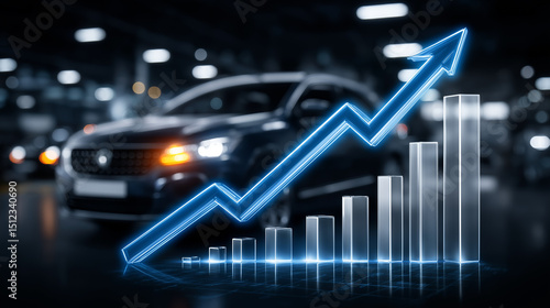 Auto Industry's Ascent: A visual representation of the automotive industry's growth, where a stylish vehicle takes center stage, enhanced with a dynamic upward trending graph.