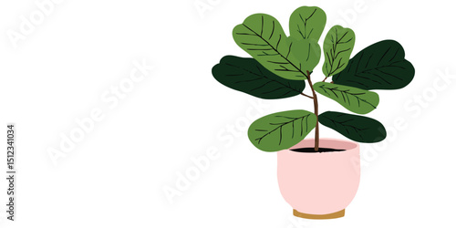 A digitally rendered image showcases an indoor plant with large, lush green leaves potted in a stylish pot, perfect for adding a touch of nature to an indoor space.