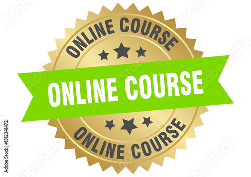 online course. online course round green and gold label isolated on transparent background