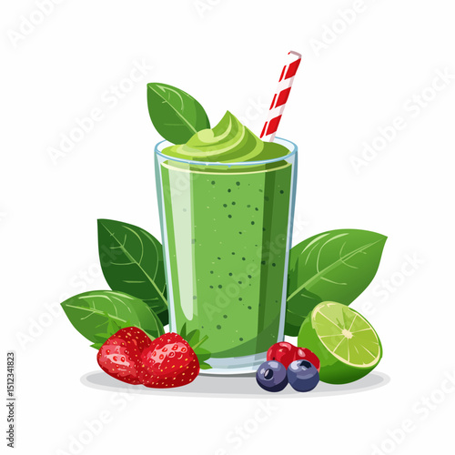 Green Smoothie with Berries and Spinach in Glass