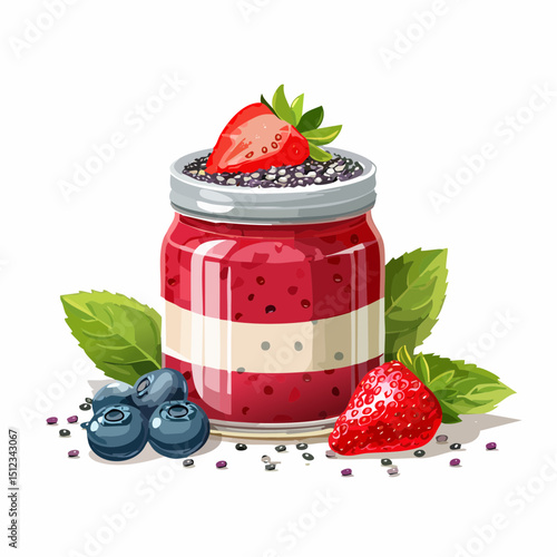 Layered Berry Jam in Glass Jar with Fresh Fruit