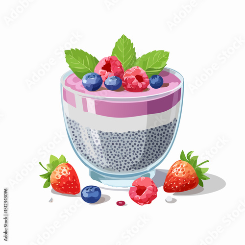 Layered Chia Seed Pudding with Berries and Mint