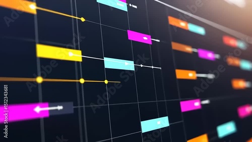 Colorful abstract infographic displaying data flow and timelines in a modern digital environment
