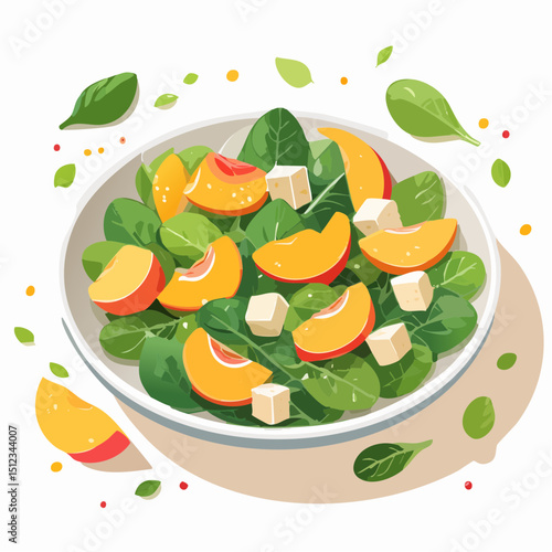 Peach and Spinach Salad with Feta Cheese