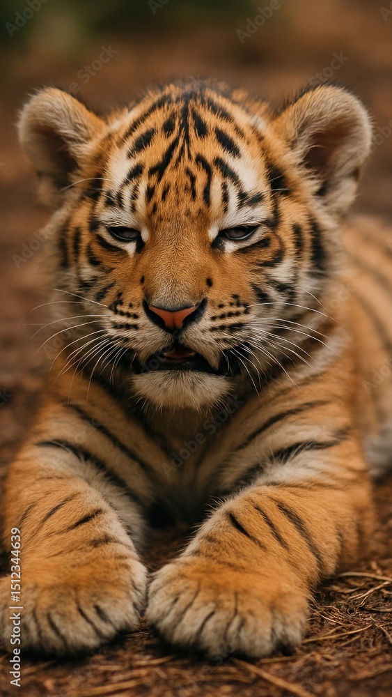 Fototapeta premium Adorable tiger cub resting peacefully.