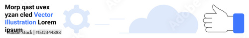 Gear symbol, cloud graphic, and thumbs-up icon connected in a linear layout. Ideal for technology, cloud storage, teamwork, innovation, efficiency, IT services and simple landing page
