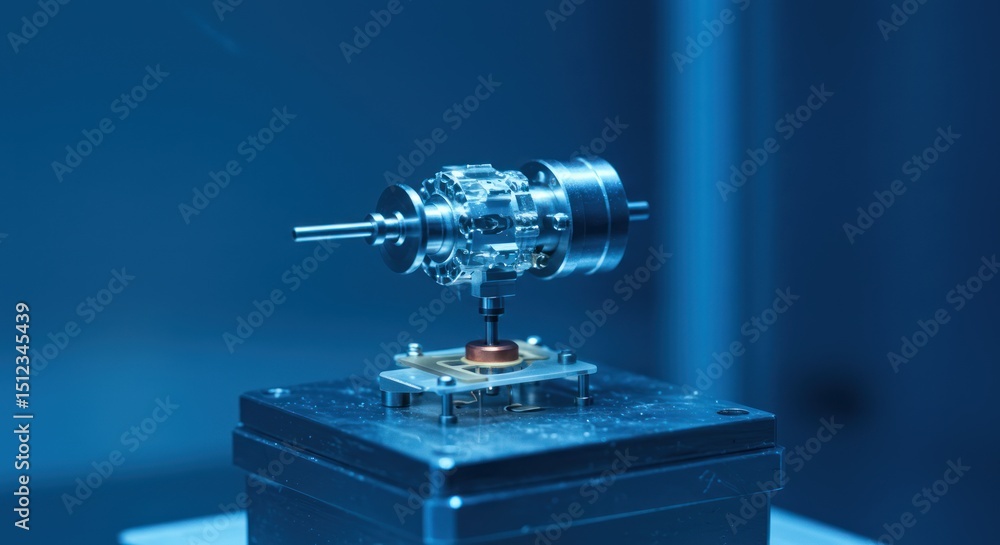 Precision Component on Test Rig in Blue Tones Precision Component on Test Rig in Blue Tones