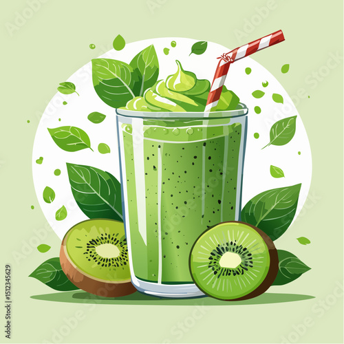 Refreshing Green Kiwi Smoothie with Whipped Cream