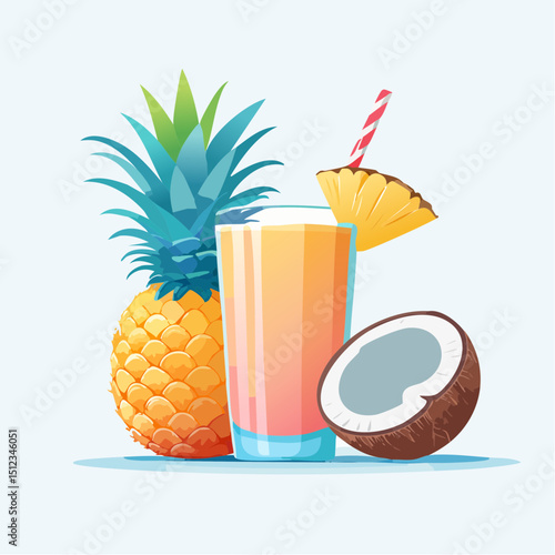 Refreshing Pineapple Coconut Juice Illustration