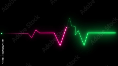 Glowing neo red color heartbeat rate and pulse on black screen, seamless and loop motion animate footage .abstract heartbeat and pulse signal technology animation on black background