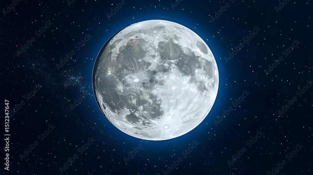 Fototapeta premium Stunning Full Moon in Starry Night Sky Space Celestial Background