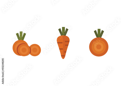 Flat illustration of whole and sliced carrots