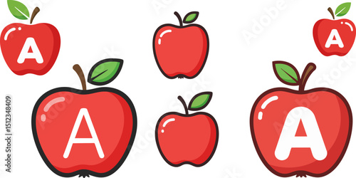 cartoon letter 'A' shaped like an apple