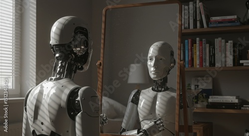 Android examines its face in the home mirror.