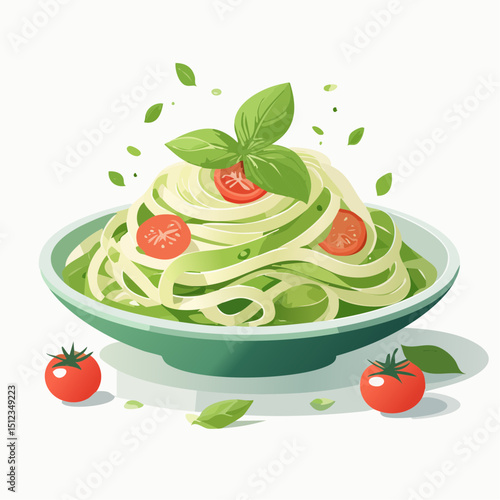 Vibrant Green Pesto Pasta with Tomatoes and Basil