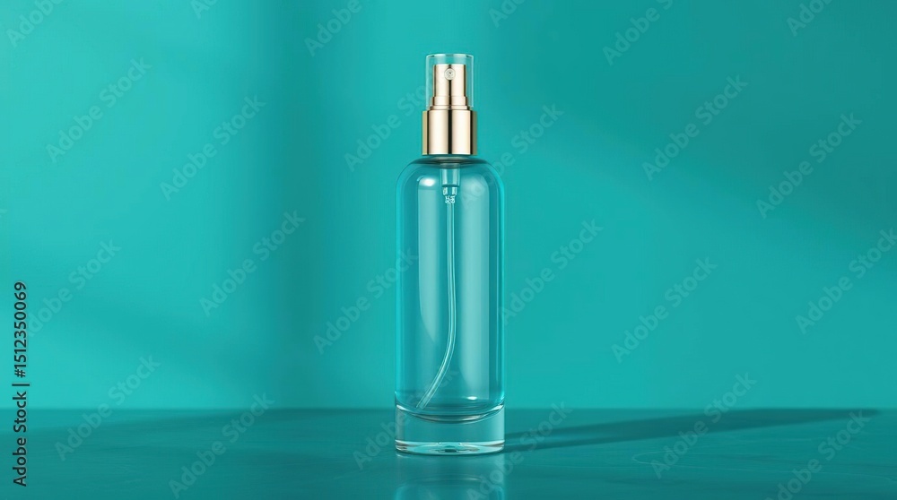 Naklejka premium Clear Spray Bottle on Teal Background.