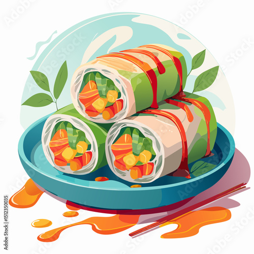 Vibrant Vegetable Spring Rolls on Teal Plate