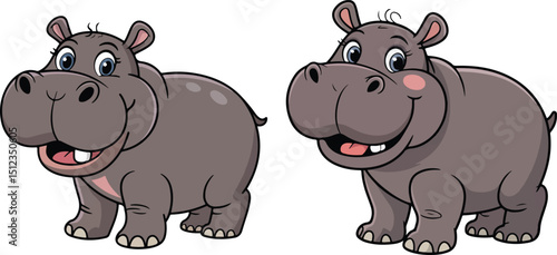 Funny hippopotamus animal bundle vector illustration