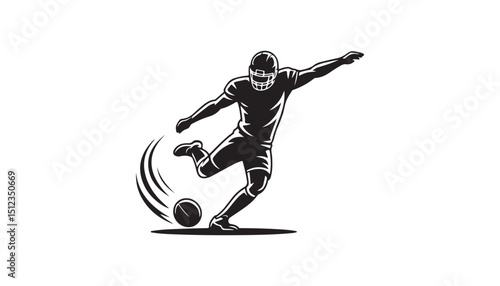 Powerful American Football Player Kicking the Ball