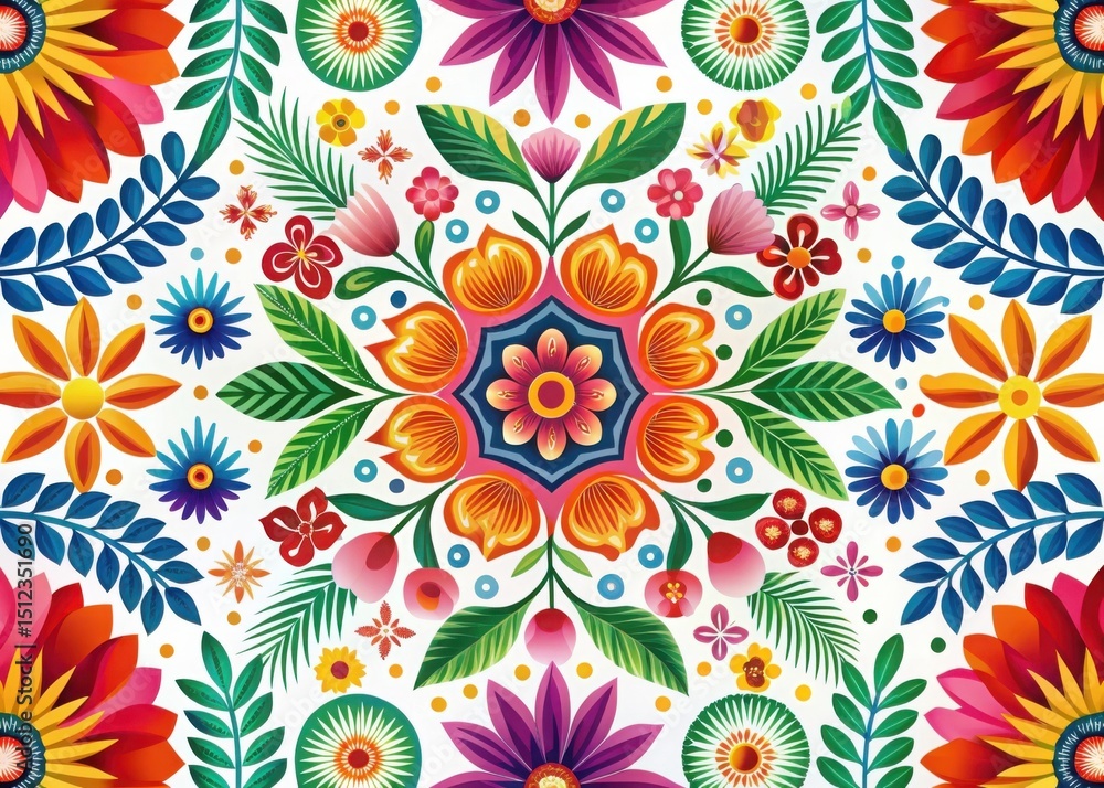 Naklejka premium Vibrant mexican floral pattern design