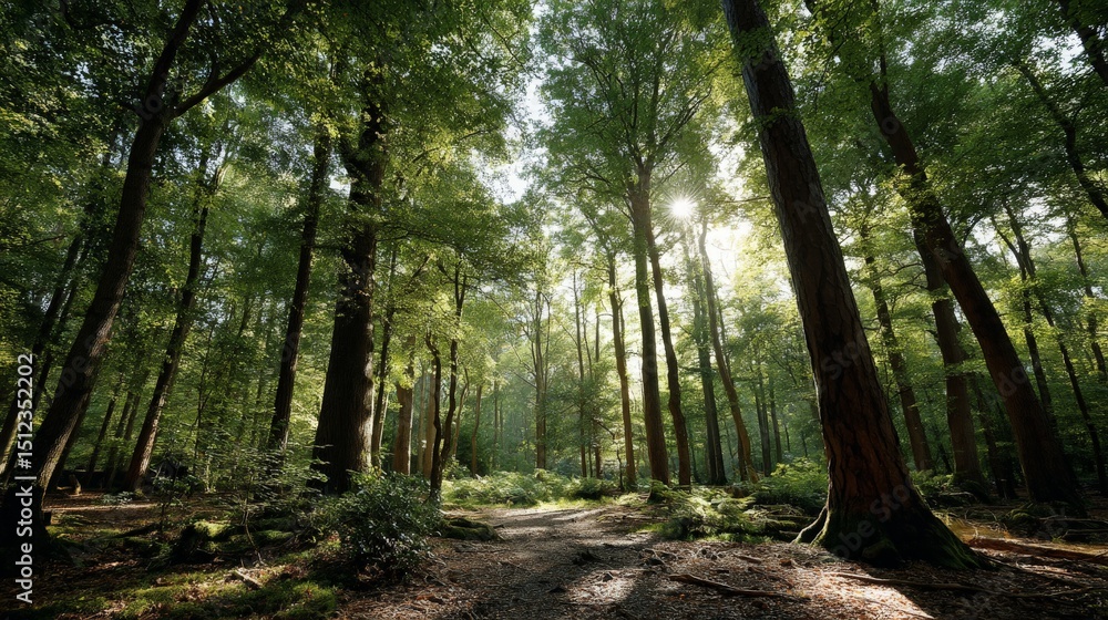 Forest Path with Tall Trees and Sunlight Forest Path with Tall Trees and Sunlight